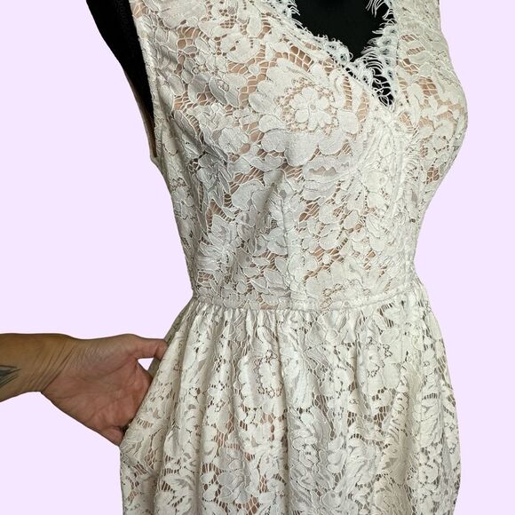 NWT LULUS Love Swept White Lace Midi Skater Dress With Pockets Size Large - Picture 7 of 16